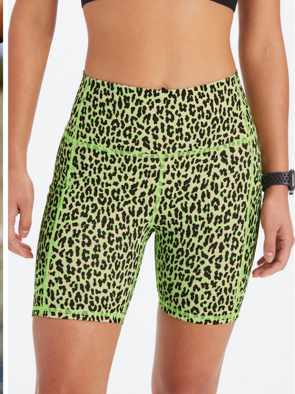 Fabletics Neon Green Leopard Print High-Rise Bike Shorts